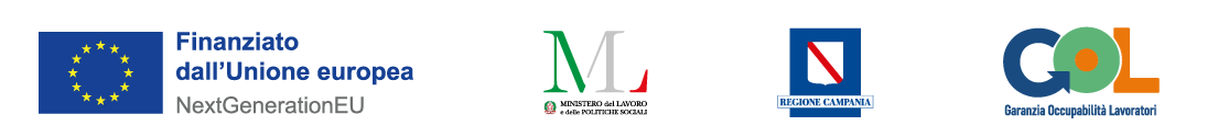 Loghi istituzionali del Programma GOL – Ministero del Lavoro e delle Politiche Sociali, Unione Europea NextGenerationEU, Regione Campania
